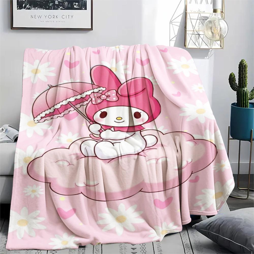 Pink Bunny Umbrella Cloud Print Blanket Home Decor Soft And Comfortable Machine Washable Nap Blanket Outdoor Plush Blanket