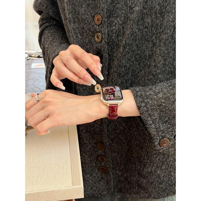 Leather Slim Band For iWatch Ultra 11 10 9 8 7 6 5 Se Woman Bracelet Strap For Apple Watch 38mm 40mm 41mm 42mm 44 45mm 46mm 49mm