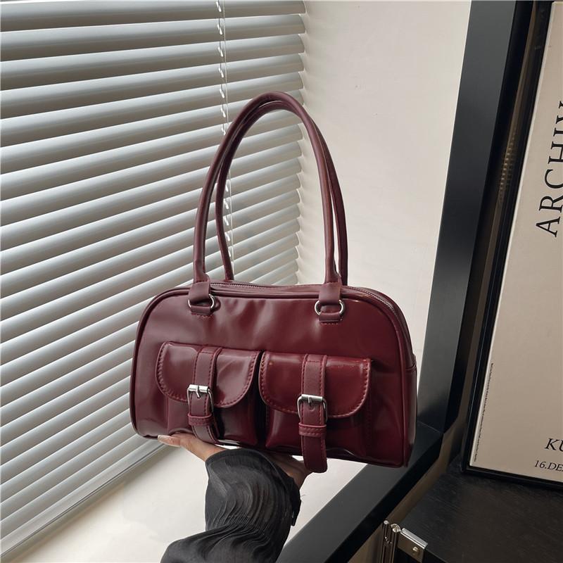 

Ретро боулинг портативная сумка подмышку женская новая осенне-зимняя популярная универсальная повседневная рабочая сумка через плечо для поездок бордовый