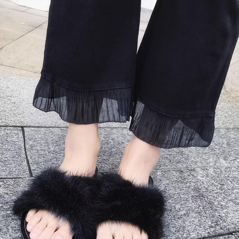 Flag-bottom Pants for Women In Summer Thin High Waist Slimming Ice Silk 7-point Flared Pants for Eight-point Small Wide-leg Casual Pants