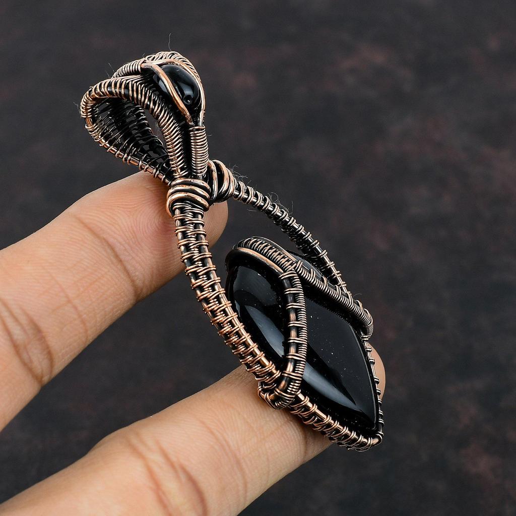 Black Onyx Pendant Copper Wire Wrapped Pendant Natural Gemstone Pendant Copper Jewelry Handmade Pendant Anniversary Gift Wire Wrap Jewelry
