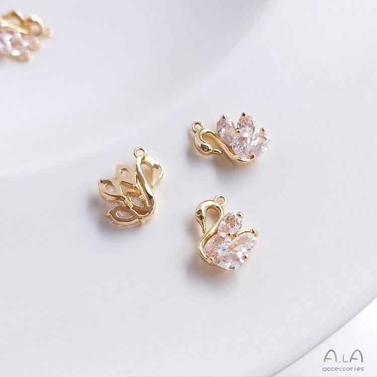 14K Gold-Filled Zirconia Swan Pendant DIY Jewelry Set: Bracelets, Necklaces, Earrings