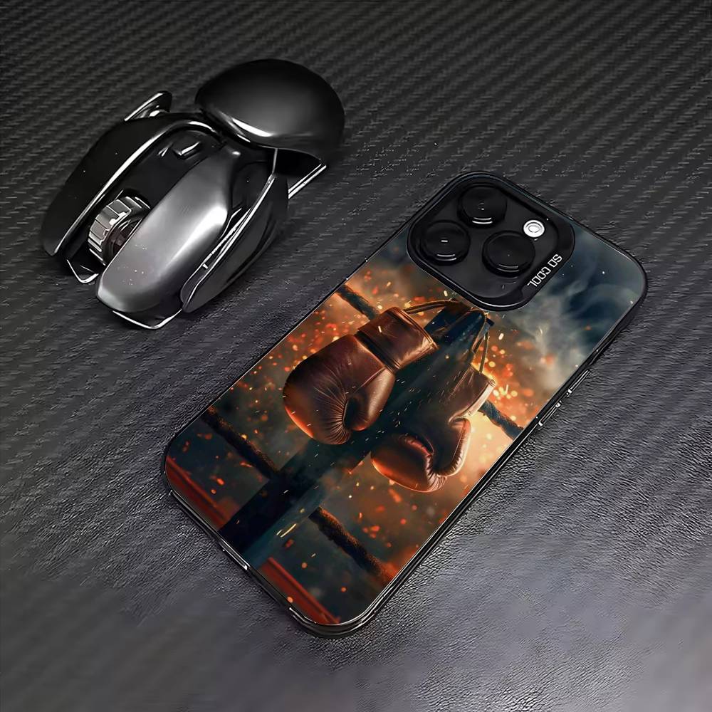 Boxing wallpaper Phone Case For iPhone17,16,15,14,13,12,11 Plus,Pro Max Colored Silver Plated Inside Cover