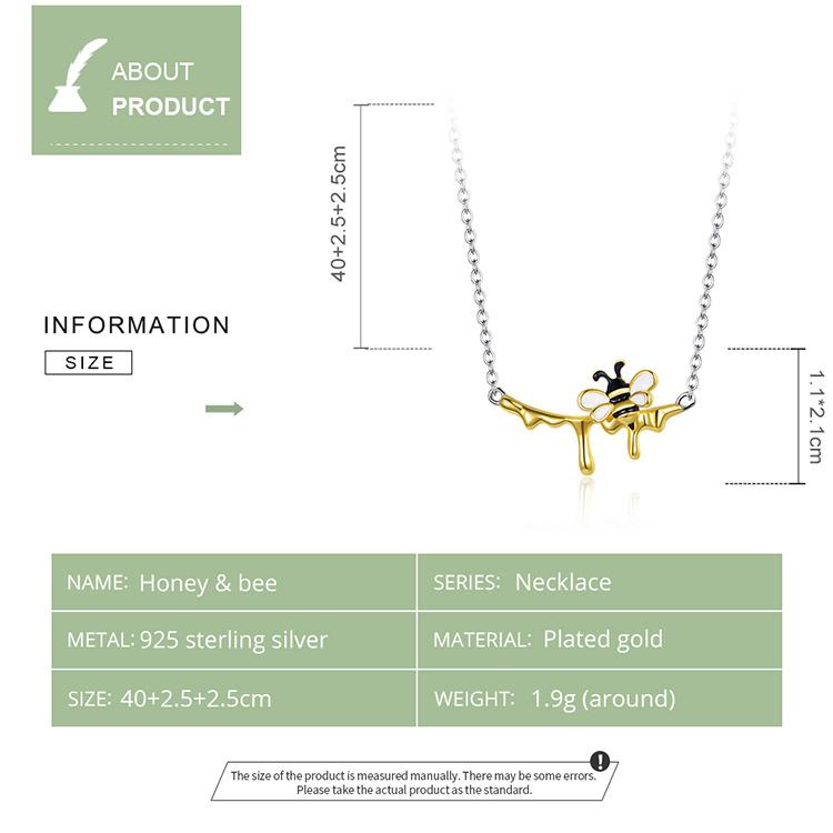 Bamoer Náhrdelník z ryzího stříbra 925 s živou čmelákem a sladkým medem, pozlacený řetízek s lesklým smaltem, módní šperk pro ženy