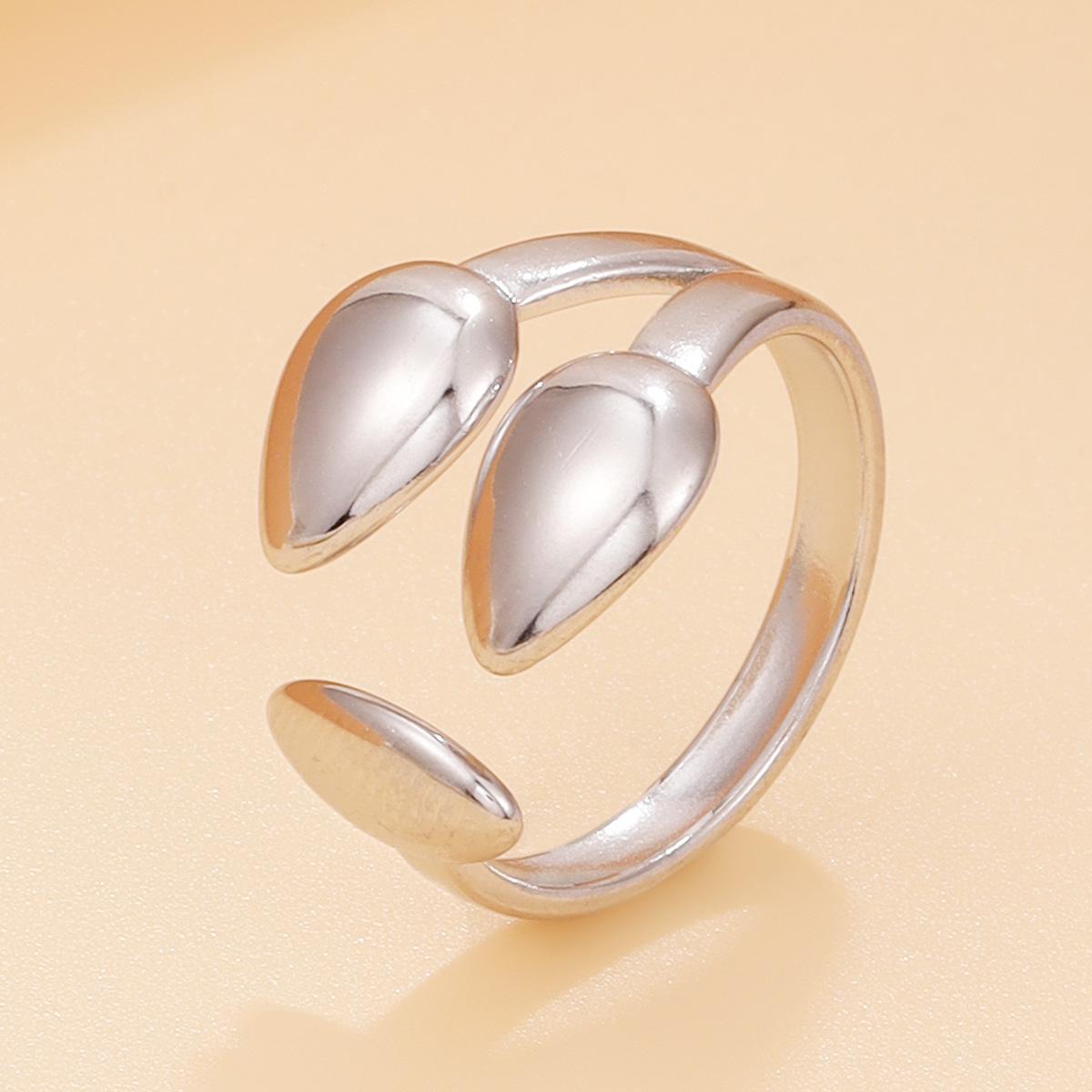 Personalized Irregular Geometric Teardrop Stainless Steel Ring with 18K Gold Plating for Women