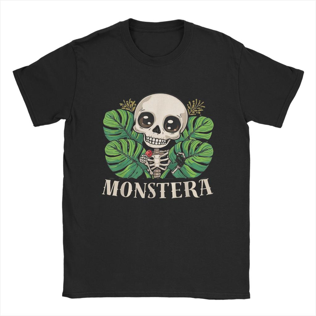 Harajuku T-Shirt Beach Monstera Skull Plant Lover Skeleton Grunge Hip Hop T-Shirts Pure Cotton Tee Shirt Short Sleeve Clothing