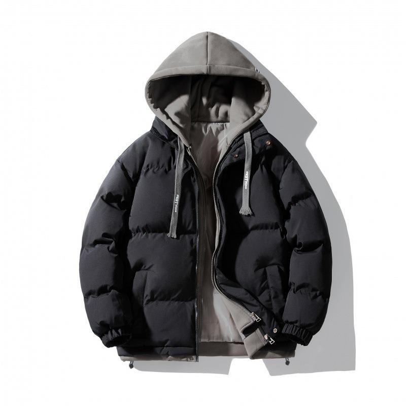 Basic hooded trendy cotton clothes men's winter new trendy brand couple loose coat winter fake two coats