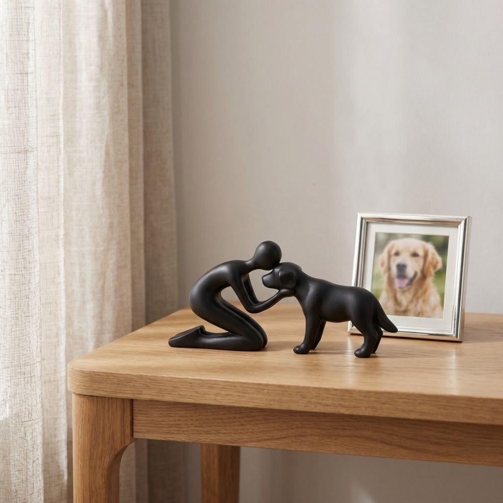 Creative Resin Dog Statue Nordic Style Funny Men and Dog Figurine Home Decoration Cute Interactive Figurine Living Room Decor