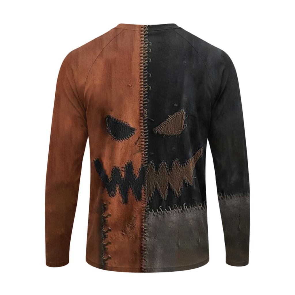 Men's Halloween Printed Neck Lightweight Long Sleeve T-Shirt for Casual Wear