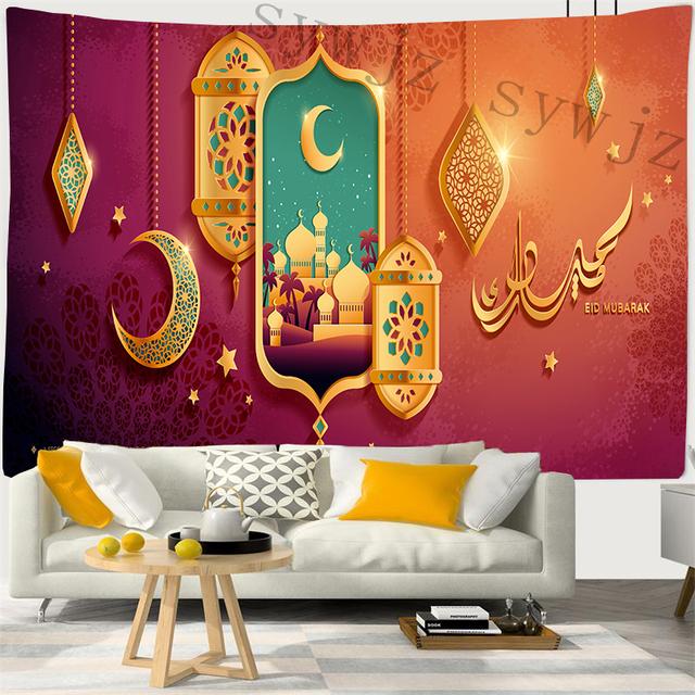 Eid Mubarak Prayer Room Background Tapestry Moon Stars Wall Hanging Art Ramadan Festival Muslim Home Decor Wall Hanging Cloth