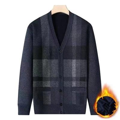 Middle-aged Elderly Autumn Winter Tops Velvet Thickened Warm Coat Sweater Men's Knitted Cardigan Knitted