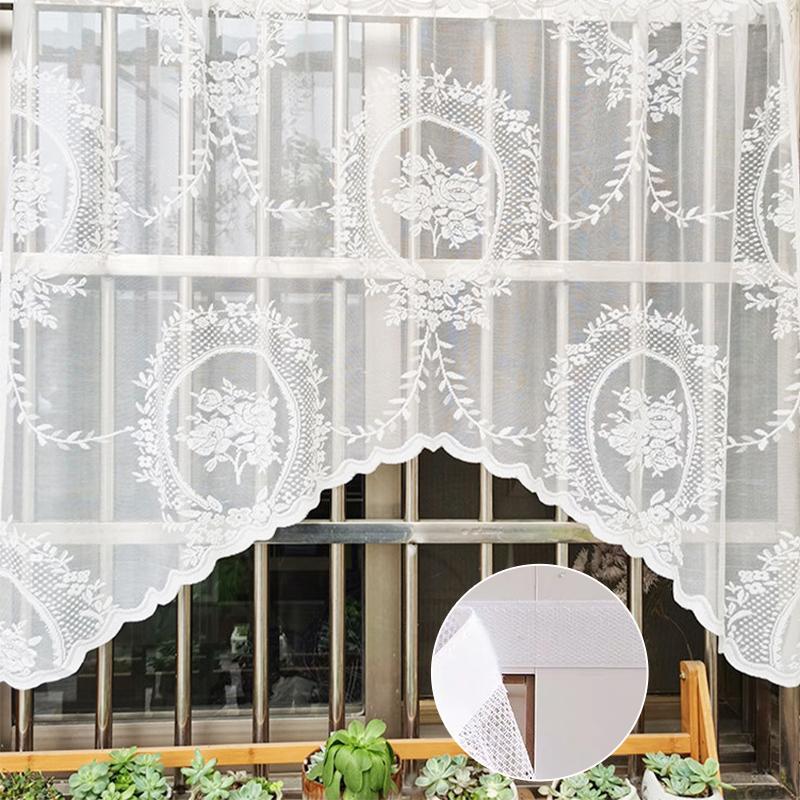 White Lace Short Curtain Aesthetic Lace Curtain French Balcony Half-curtain Living Room Screen Window Curtains Home Supplies