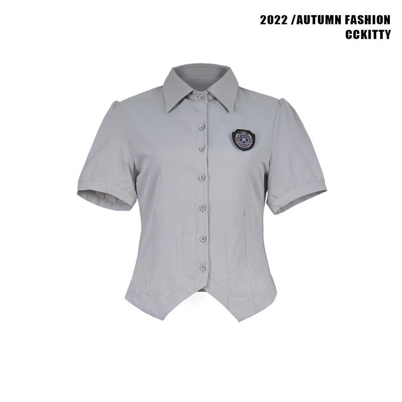 Women's Preppy Style Waist-Hugging Short-Sleeved JK Uniform Skirt Set