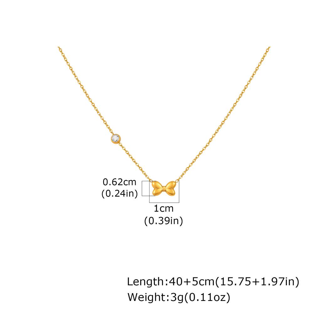 Minimalist Zircon Bowknot Pendant Necklace for Women, 18K Gold Plated Stainless Steel Necklace, Waterproof Jewelry Accessories