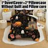 3pcs Halloween Pumpkin Monster Duvet Cover Set Without Core Quilt Cover with 2 PillowcasesSoft and Machine Washable
