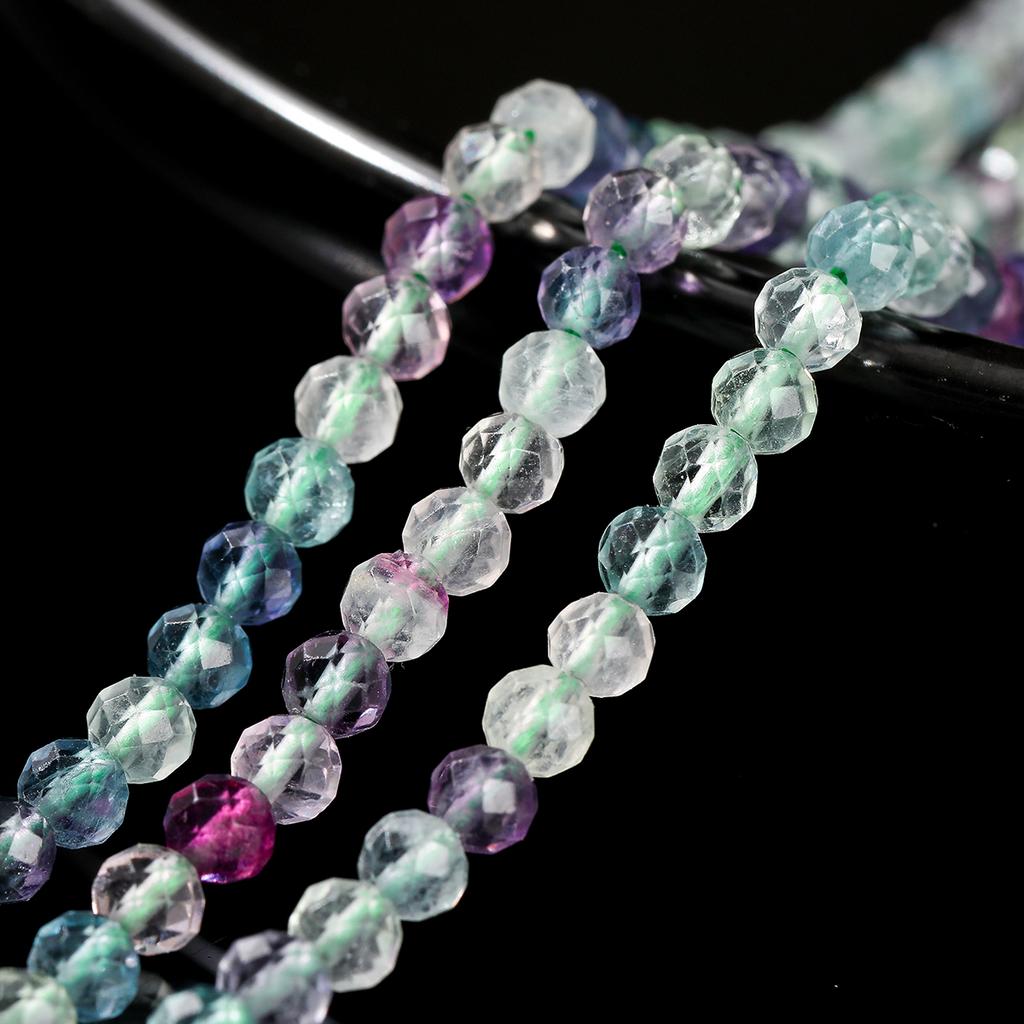 7A Natural Multicolor Fluorite Faceted Beads Round Loose Spacer Gemstone Bead for Jewelry Making Diy Necklace Bracelet Accessory