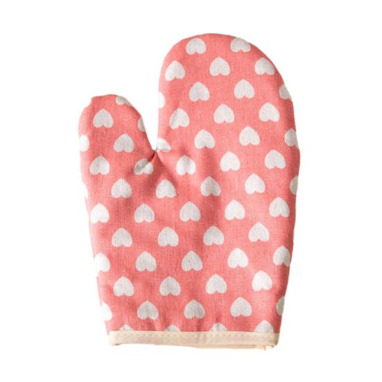 Thickened Cotton Oven Mitts with Heart Print Heat-Resistant Baking Gloves for Microwave Grill & Cooking Non-Slip Breathable Kitchen Essential