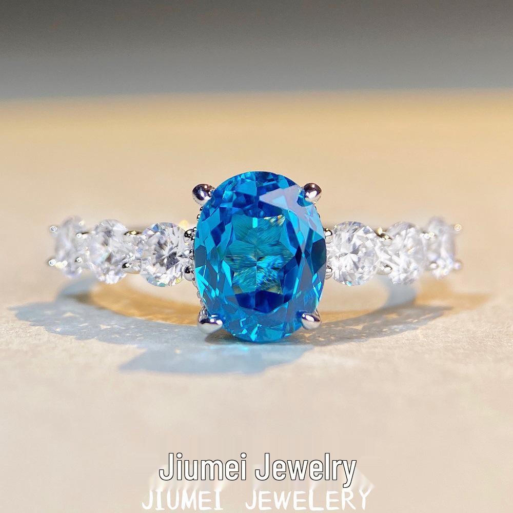 

Aquamarine Zircon & High Carbon Diamond Gemstone Ring in 925 Sterling Silver Size 7