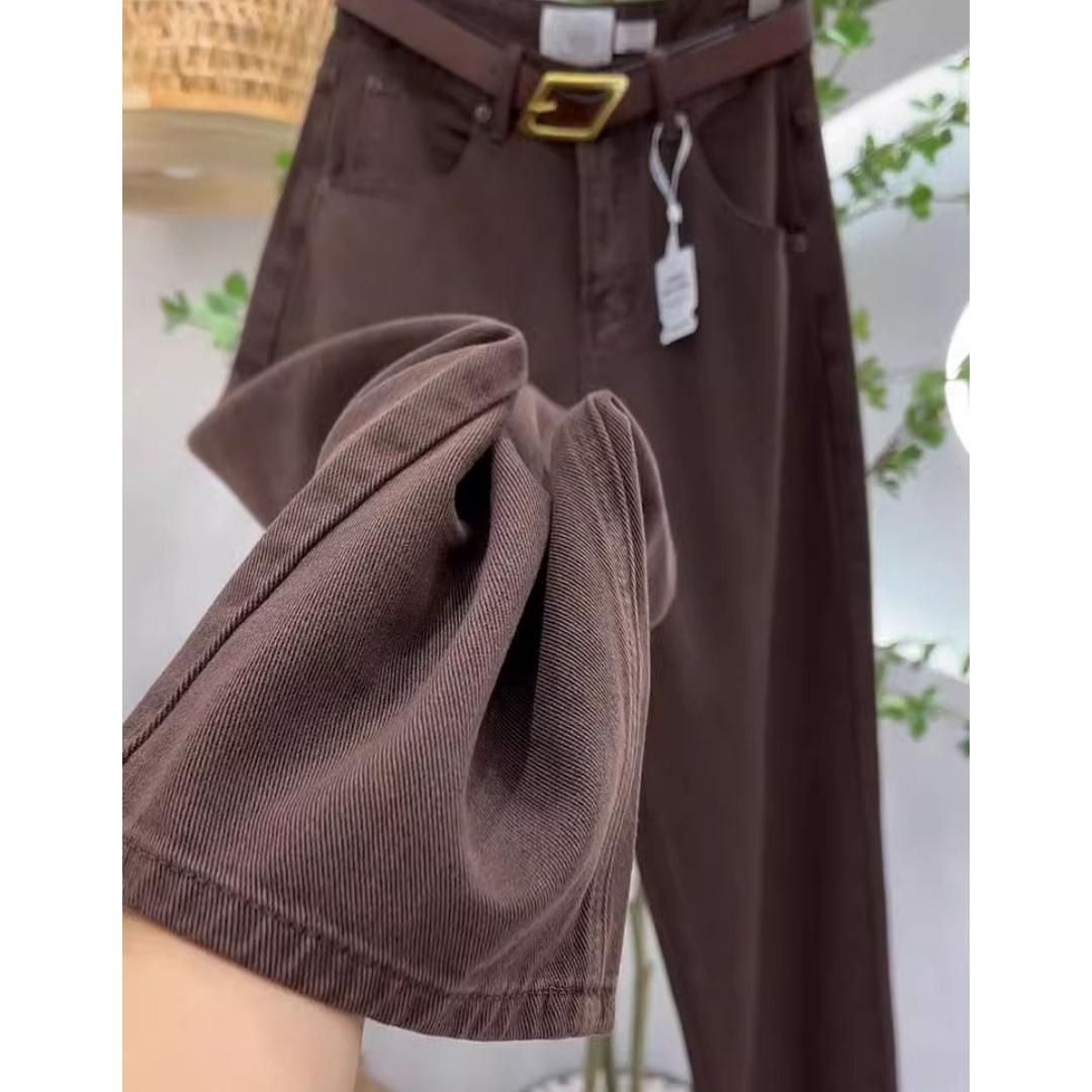 

Большие размеры, высокая талия, широкие брюки до пола, джинсовые брюки с поясом для повседневной носки на весну 4XL коричневый