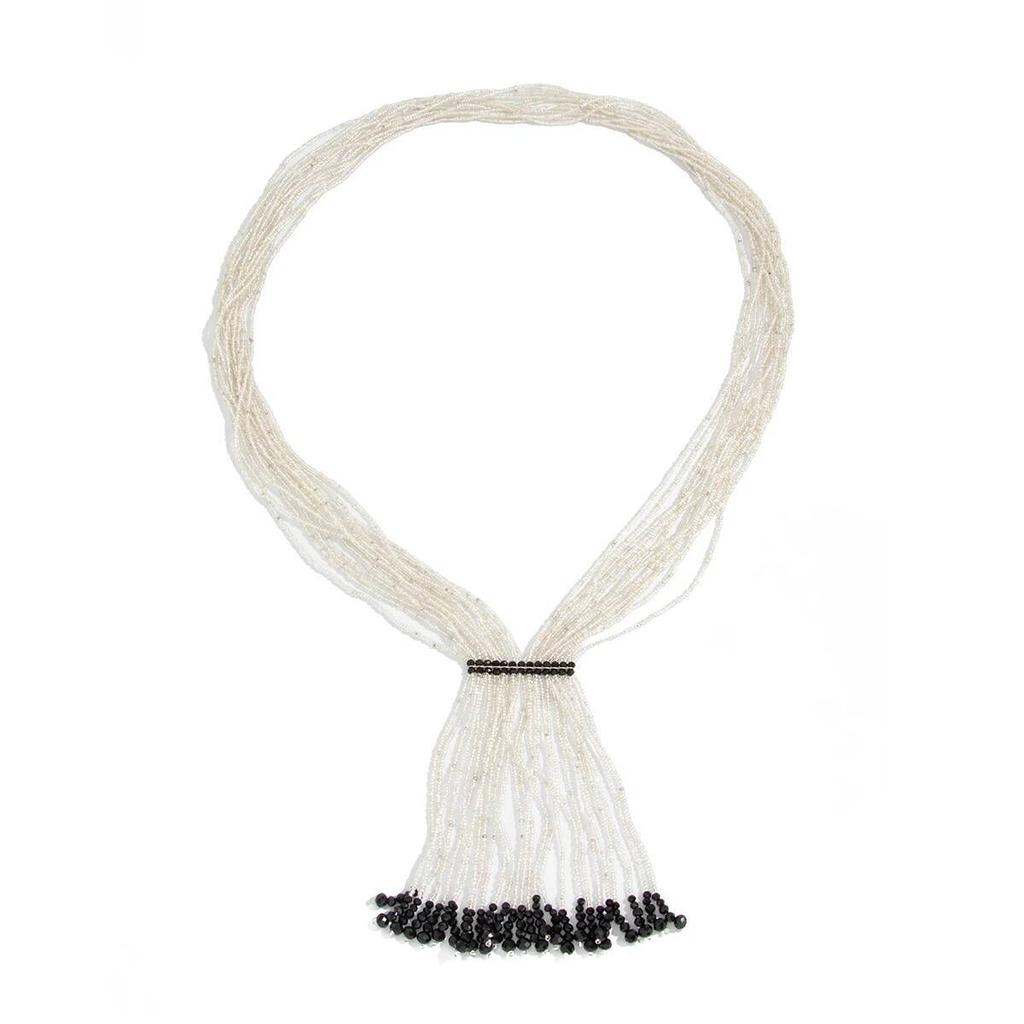Salircon New Boho Multilayer Rice Beaded Necklace Women Exquisite Charm Long Crystal Chain Necklace Tassel Sweater Chain Jewelry