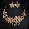 Sparkling Colorful Crystal Gemstone Necklace Earring Set Women Wedding Party Stage Accessory Floral Fashion Jewelry