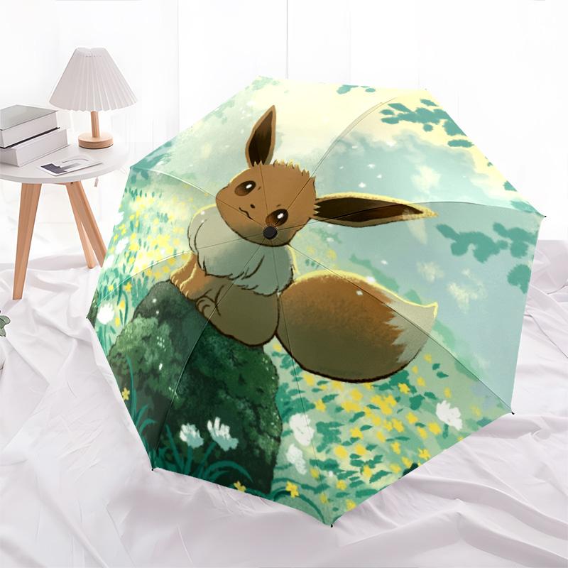 Patrón de Eevee, paraguas de plegado automático, diseño portátil y plegable, 8 varillas, un regalo de Navidad o cumpleaños.