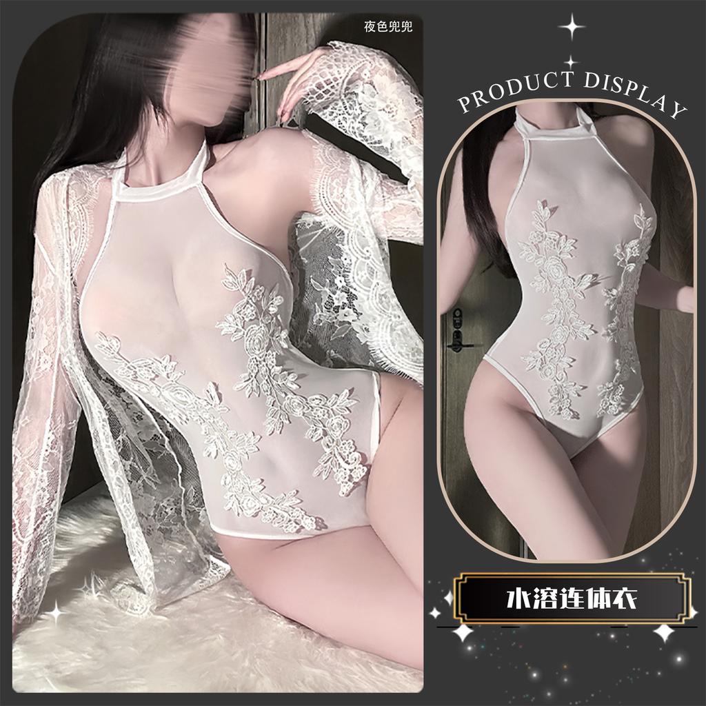 Erotic underwear Sexy perspective Spice girls onesie Water-soluble flower neck slim fit Pure desire temptation suit