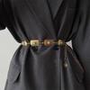 Boho Style Imitation Turquoise Carved Waist Chain for Women Versatile Retro Dress Decorative Metal Ethnic Waist Belt