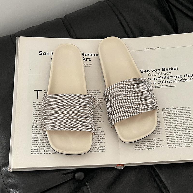 

Стразы с удобными женскими тапочками лето французская мода ретро сандалии для улицы с открытым носком повседневные крутые тапочки 40 бежевый