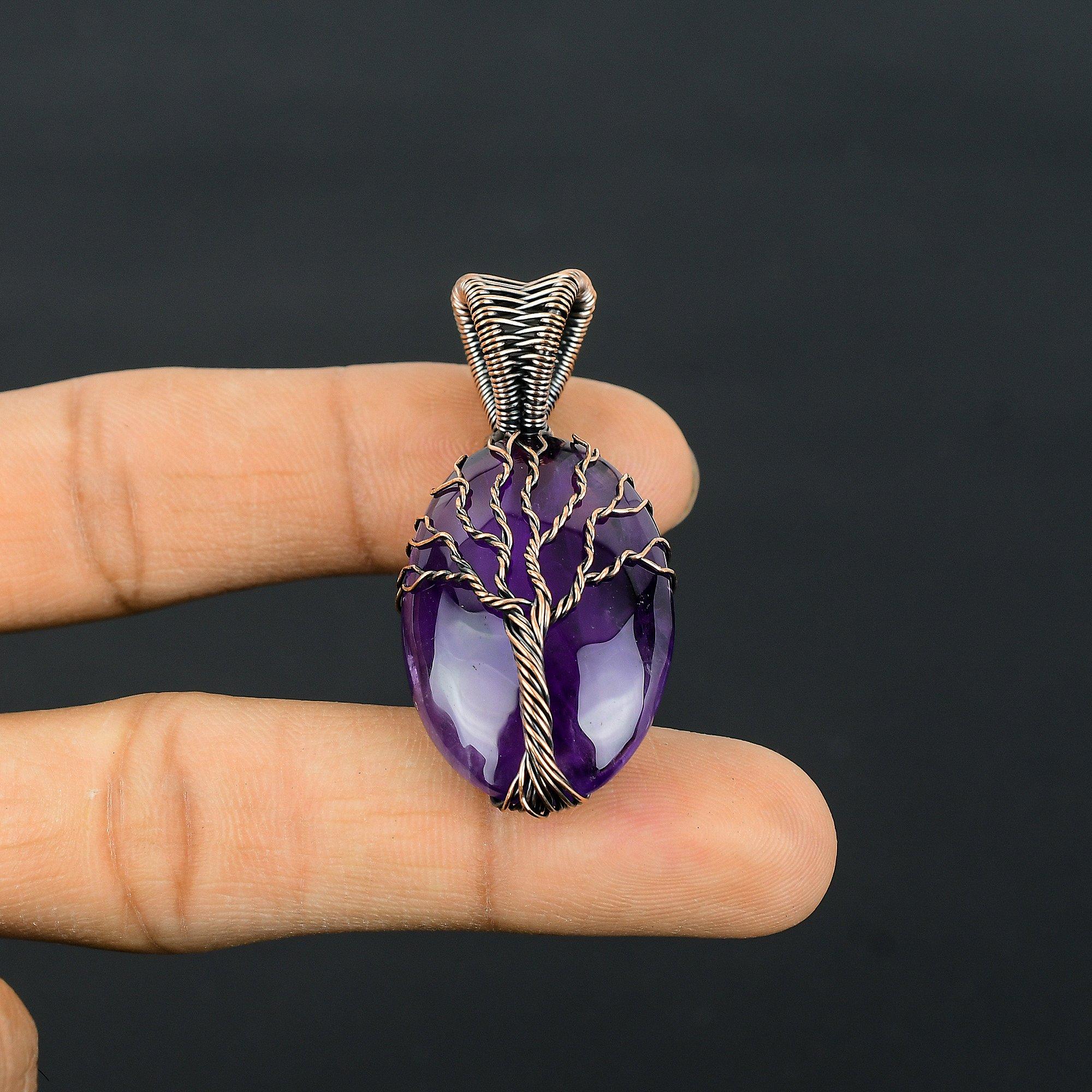 

Аметист 999 Медная проволока, обернутая кулон, Ювелирные изделия с драгоценными камнями ручной работы, Подарки для жены Совершенно новый кулон 2.55 Inches