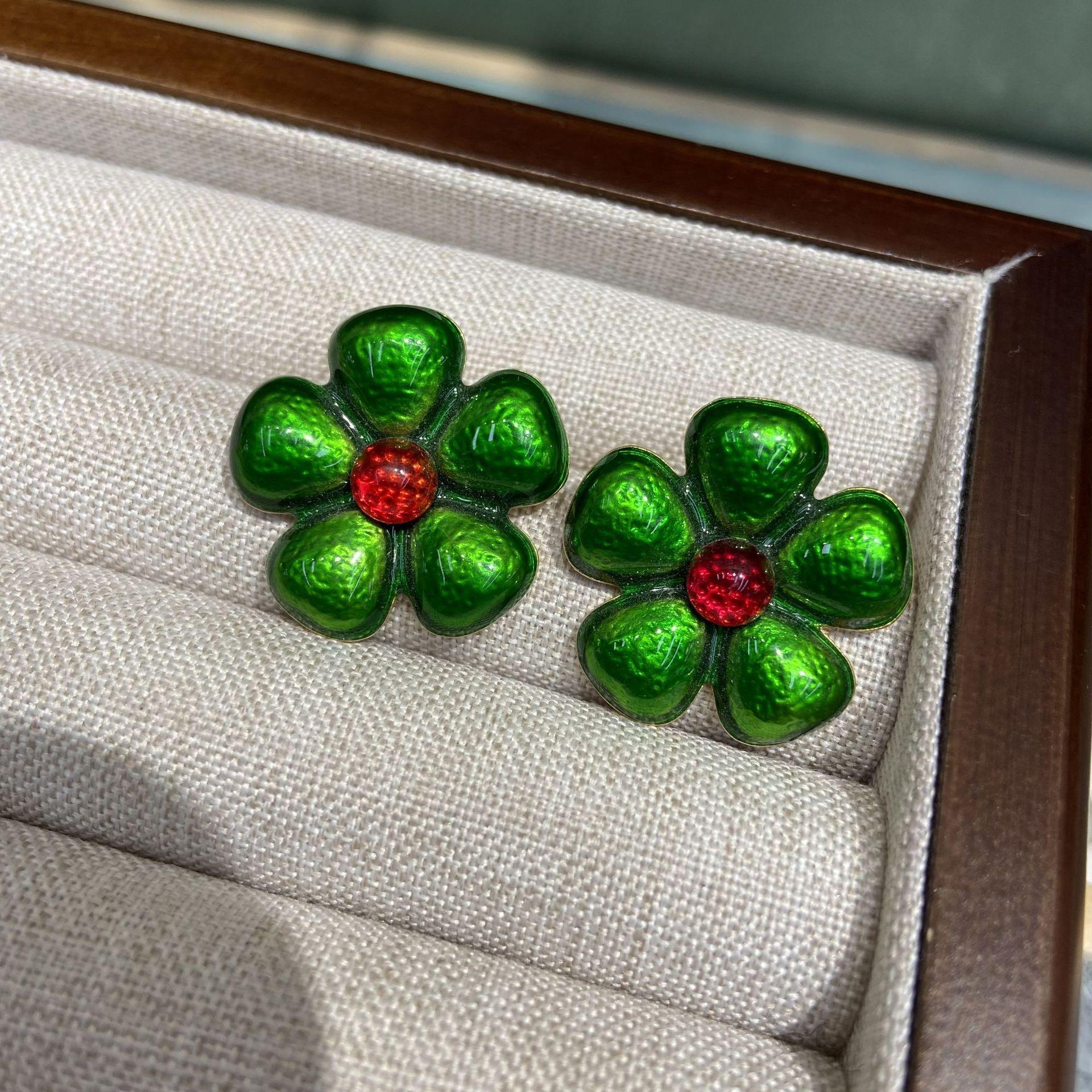 

Медное покрытие из настоящего золота эмалью зеленого цвета, большая брошь-цветок на шею, женская, антикварная классическая глазурованная серьга-гвоздик в стиле вестерн