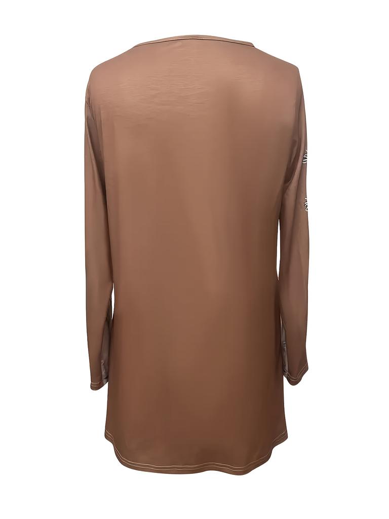 Autumn and Winter European and American Casual Hot Style Round Neck Long Sleeve Animal Wolf Head Print Women's Long Top