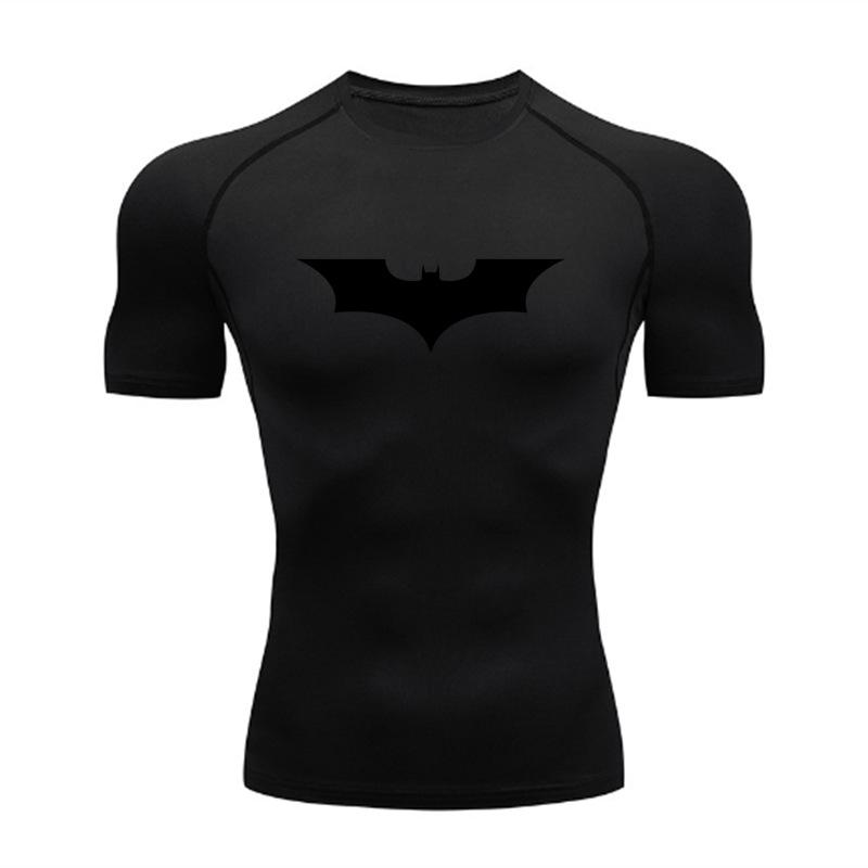 Men's Batman Compression Short Sleeve Sports T-Shirt for Running, Basketball, or Football - Quick Dry, Tight Fit, Round Neck.