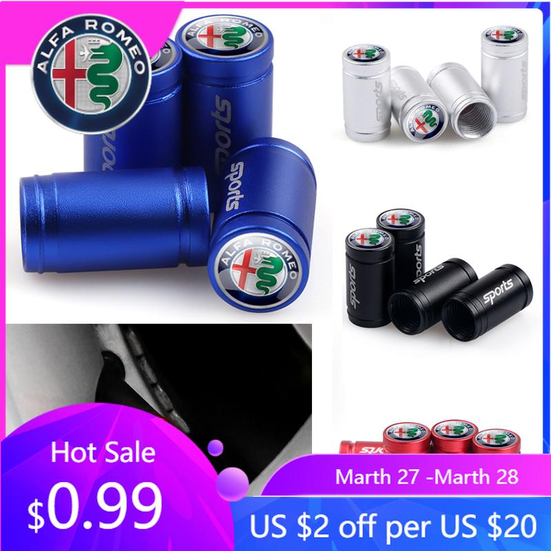 For Alfa Romeo 4PC Metal Car Valve Caps Wheel Tires Air Tyre Stem Caps Sport Logo Cover For Alfa Romeo Sportiva Stelvio Giulia A