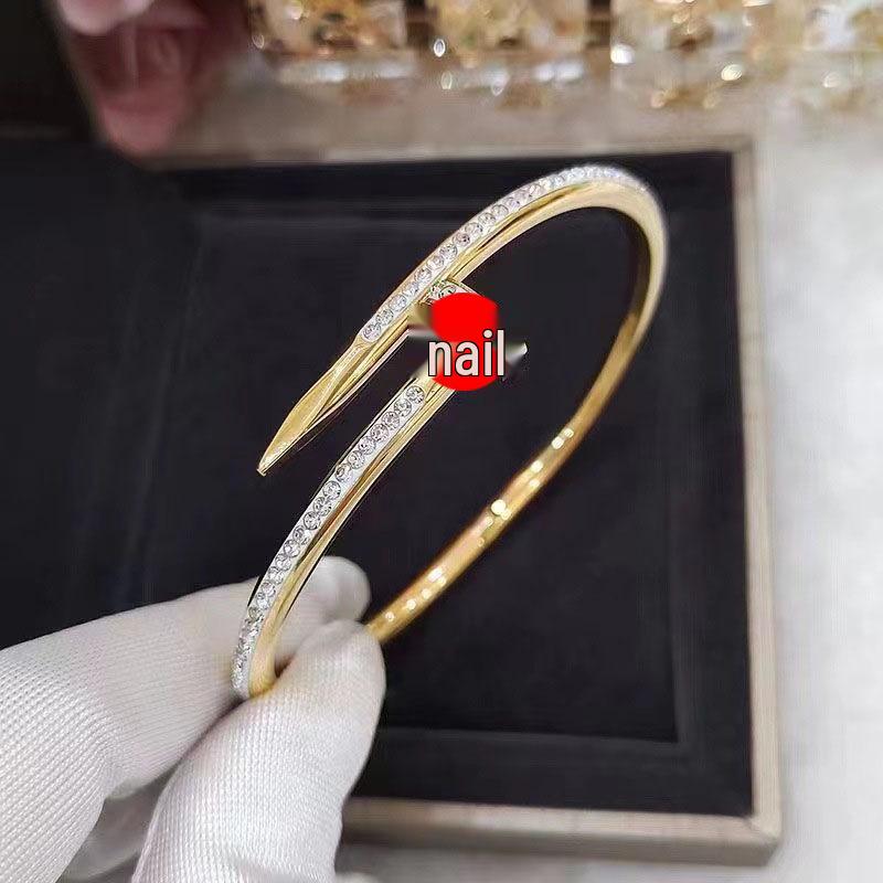 Elegant Slim Waist Titanium Steel Bracelet with Diamond Inlay, 18K Gold, Women's Niche Design