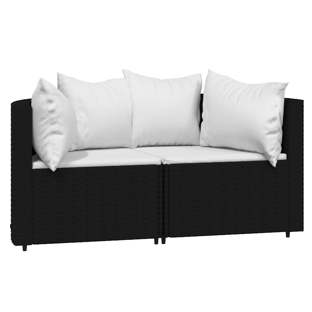 vidaXL Garden Corner Sofas with Cushions 2 Pcs. Black Poly Rattan