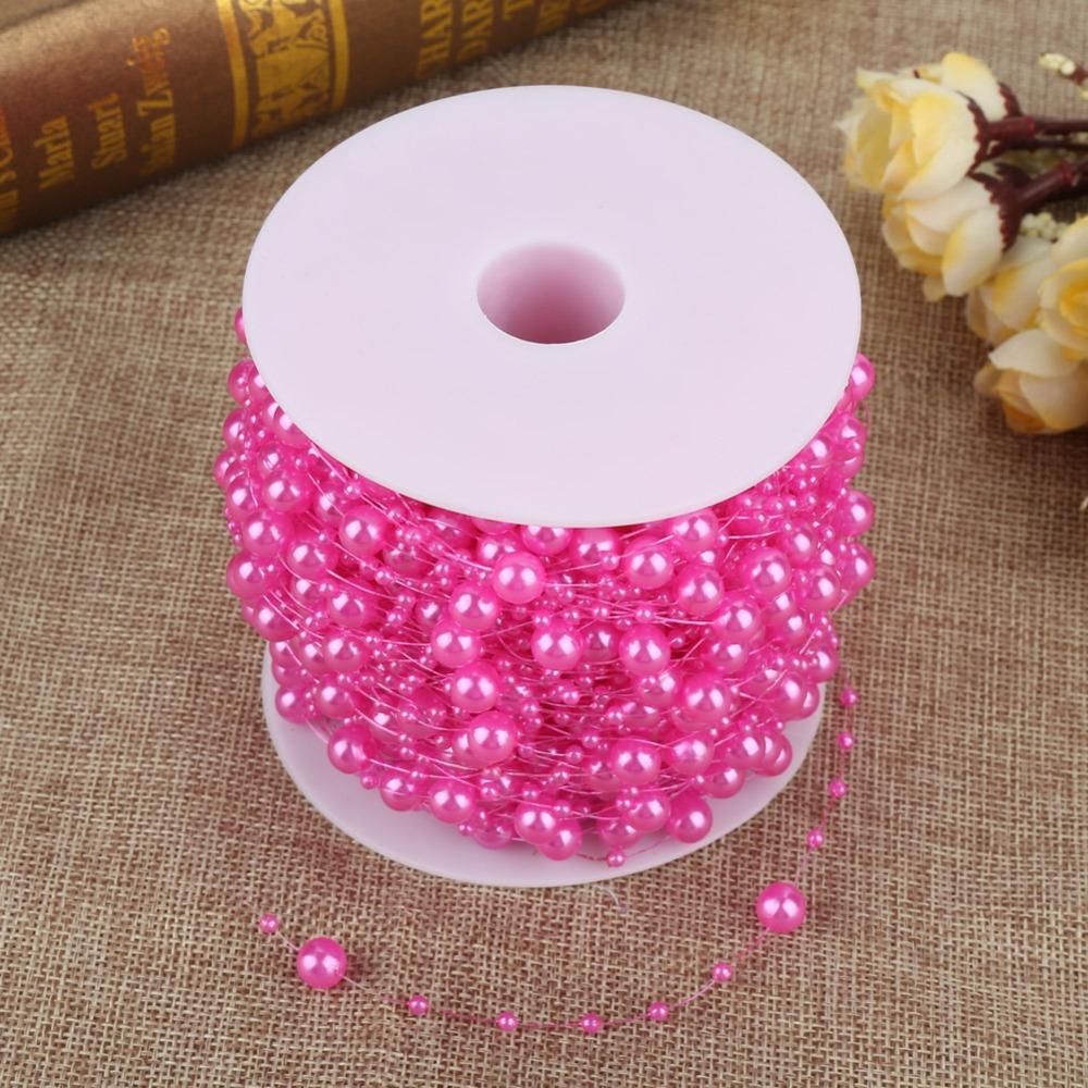60m Roll Pearl Wire Beads 3mm+8mm Plastic Beads Pearl Garland String Beaded String Wedding Party Decoration