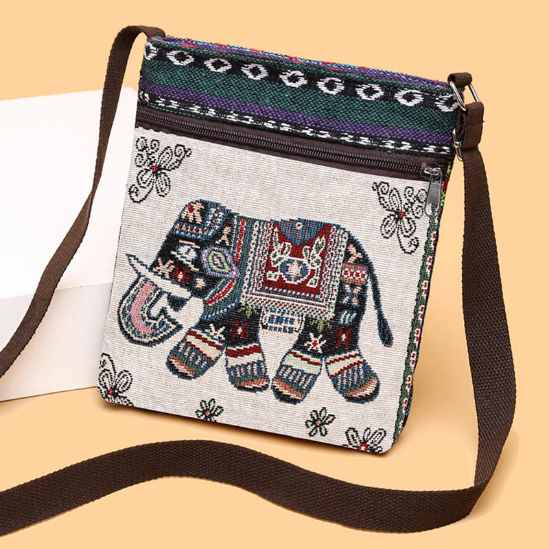 Retro Ethnic Style Shoulder Bag Canvas Embroidered Phone Crossbody Messenger Bag Travel Outdoor Casual Simple All-Mastch Women Small Bag