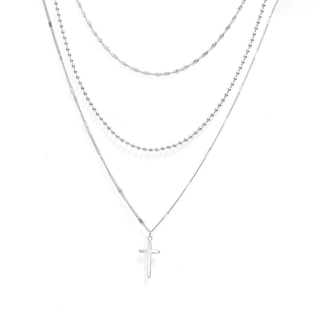 Cross Necklace for Women,14K Real Silver Gold Plated Waterproof Stackable Layering Necklaces Twist Dot Bead Chain Necklace Gifts