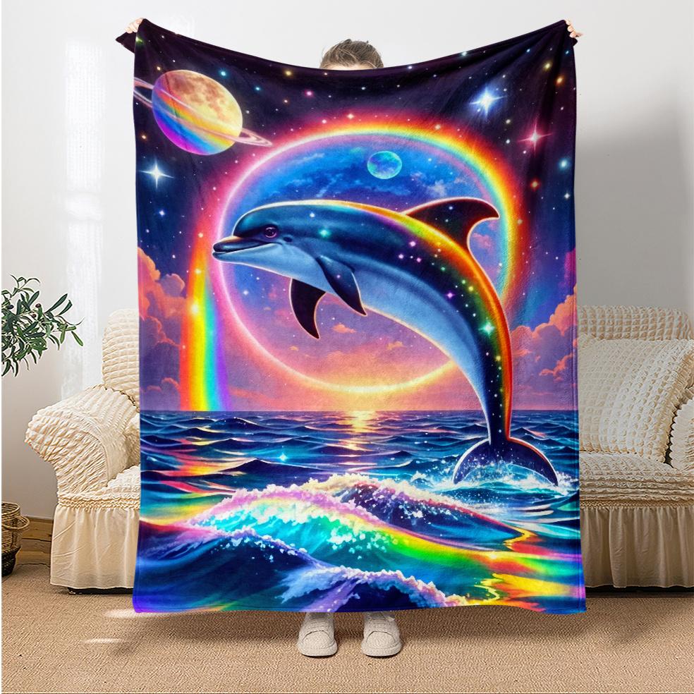 Cozy Dolphin Print Flannel Throw Blanket - Soft, Lightweight & Warm for Couch, Bed, Travel & Camping - Durable Polyester, All-Se