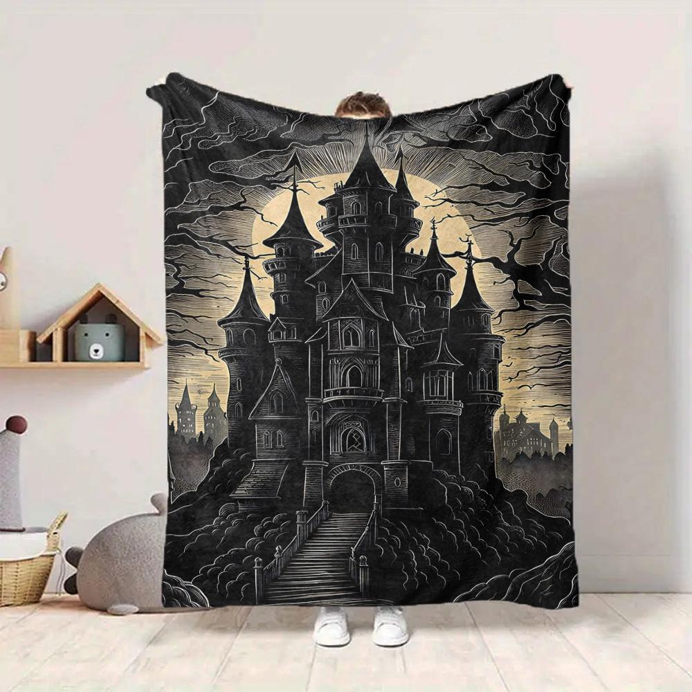 1pc Castle Night Blanket, Lightweight Flannel Throw Blanket for Sofa, Bed, Travel, Camping, Living Room, Office, Couch059