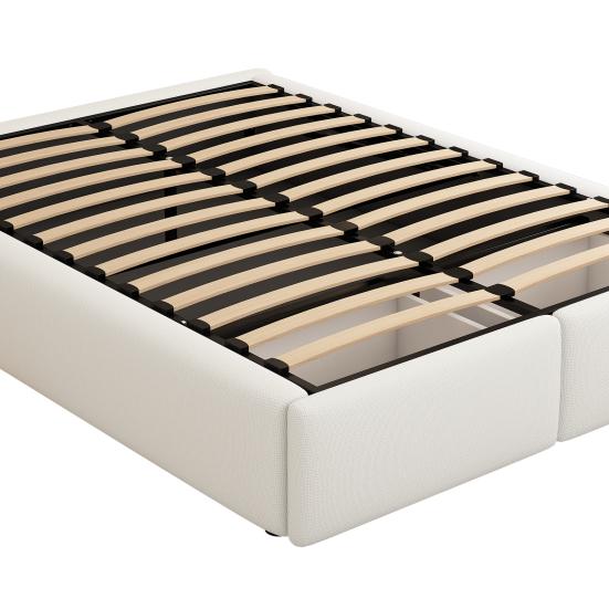 Double Bed 140x200cm Upholstered Bed Platform Without Headboard with Hydraulic Storage And 2 Drawers White