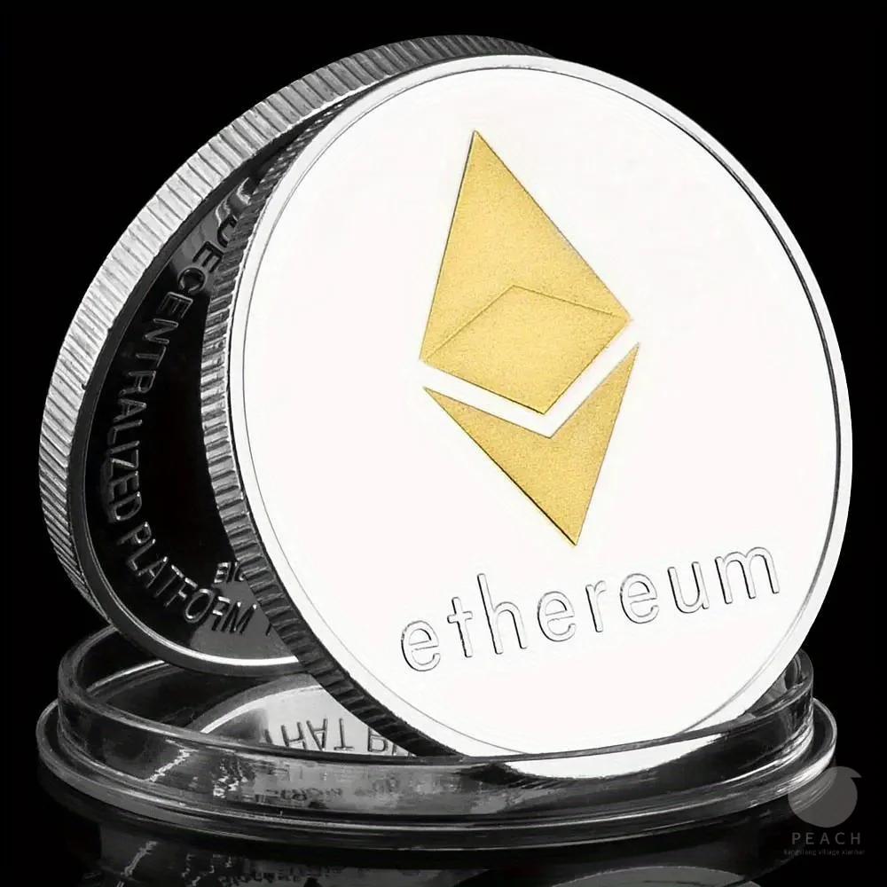 

Сувенирная памятная монета Ethereum, посеребренная, коллекционная монета, монета-вызов ETH, физическая криптовалюта, криптомонета серебряный
