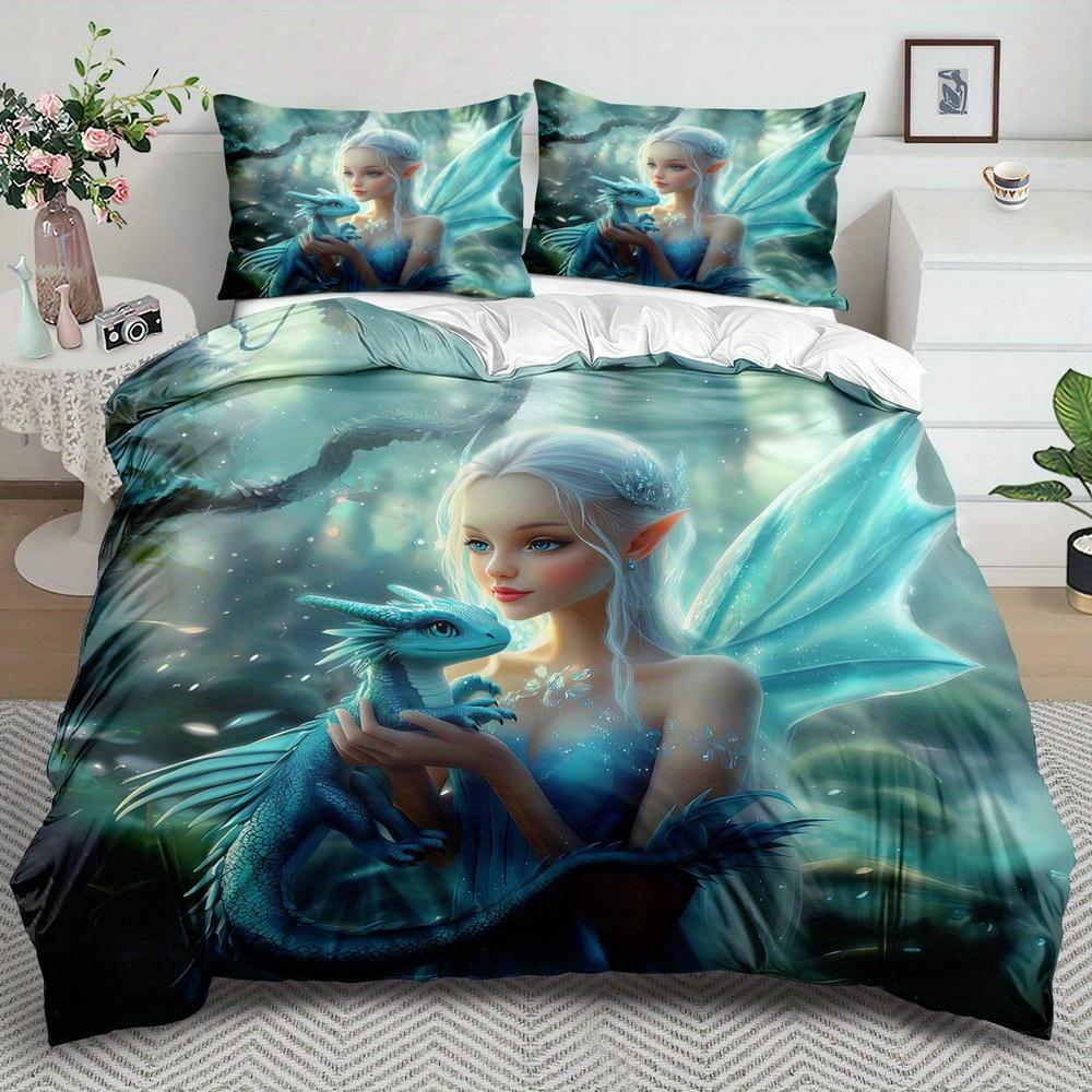 Fantasy Beauty Theme Duvet Cover Set Multi Size Quilt Cover Queen Size Bedroom Bedding Decoration Machine Washable Adult Boy Girl Bedroom