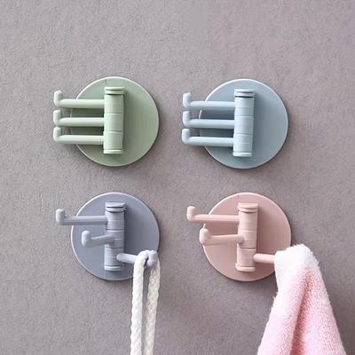 Self Adhesive Hooks Rotary Towel Sundries Hanger Plastic Towel Hook Wall Mounted Holder Wall Hooks Kitchen Bathroom Accessories