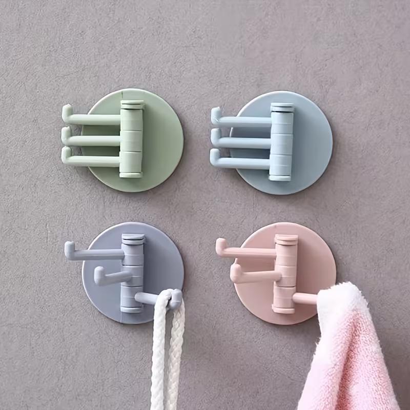 Self Adhesive Hooks Rotary Towel Sundries Hanger Plastic Towel Hook Wall Mounted Holder Wall Hooks Kitchen Bathroom Accessories