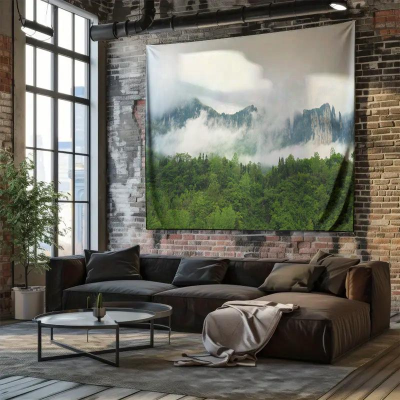 Majestic Mountain Tapestry Foggy Forest Peaks Home Decor Art Essential for Bedroom Living Room