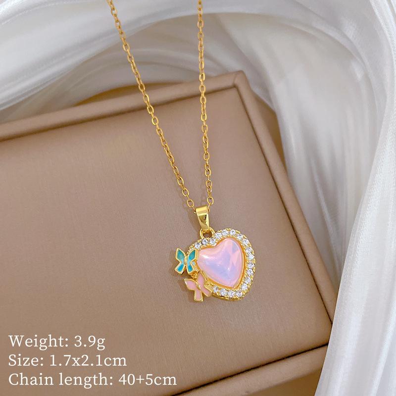 Copper Micro-Inlaid Light Luxury Fashion Personality Temperament Gorgeous Full Diamond Necklace Women'S Versatile Collarbone Chain Titanium Steel