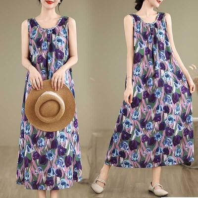 Sommer Ärmelloses Kleid Langes Kleid