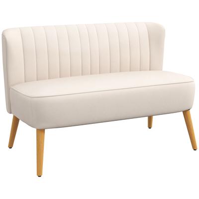 Sofa Retro Design 2-Seater Sofa, Wooden Legs, 117 Cm X 56.5 Cm X 77 Cm, Cream White
